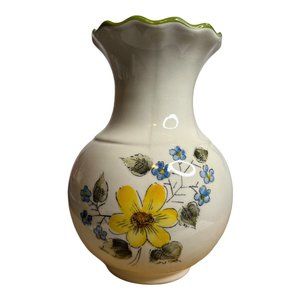 Vintage Weiss‎ Hand Painted Floral Made In Brazil Green Trim 7" Vase FLAWS